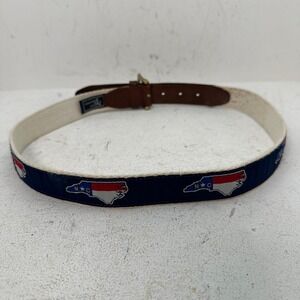 State Traditions North Carolina Flag Ribbon Belt Mens Navy Blue Leather Trim USA
